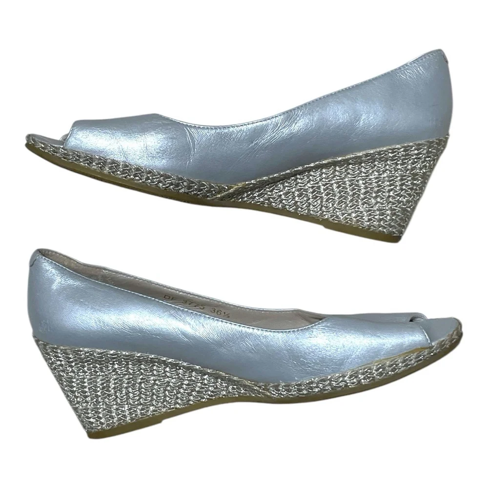 Bruno Magli Womens 6 36.5 Espadrille Wedge Open Toe Pearl Gray Made in Italy